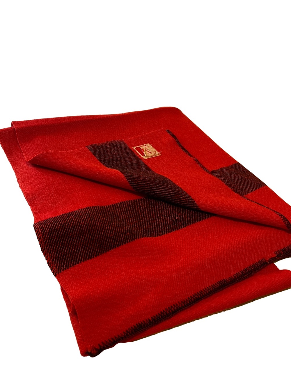 Vintage Red & Black Wool Horn Brothers Camp Blanket Canadian Made